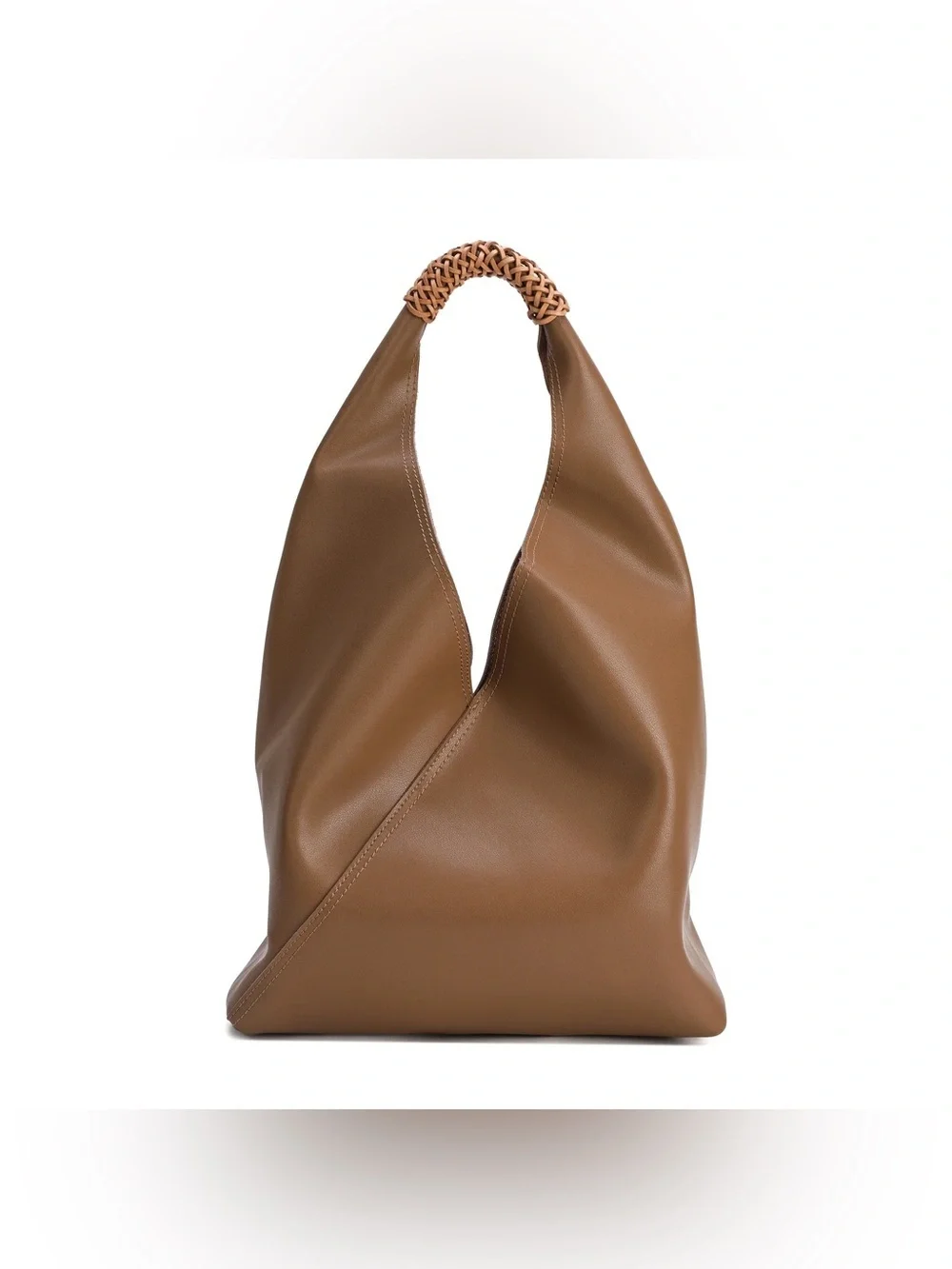 Brown faux Leather Braided-Handle Hobo Bag